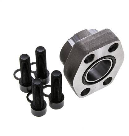 1-1/4'' SAE Flange 3000 PSI Plain Steel with G1-1/4'' Female Threads ISO 6162-1