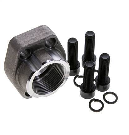 1-1/4'' SAE Flange 3000 PSI Plain Steel with G1-1/4'' Female Threads ISO 6162-1