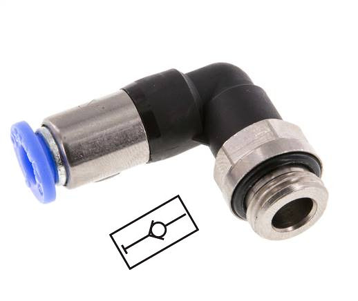 Push-In Fitting 8mm & G1/4'' Male Auto Shut-Off Elbow Brass/PBT 0-10bar (0-145psi)