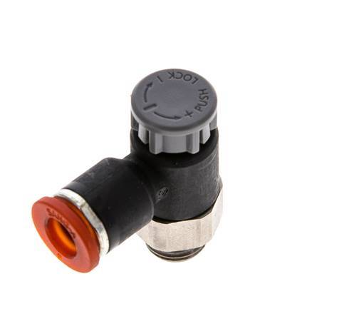 Flow Control Valve Meter-In Elbow 6 mm - G1/8'' Brass/PA 66 Locknut