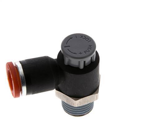Flow Control Valve Meter-In Elbow 8 mm - R1/4'' Brass/PA 66 Locknut