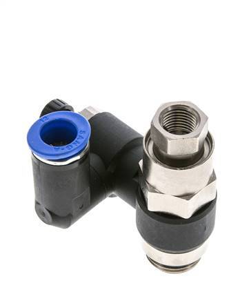 Flow Control Silencer Meter-Out Rotatable 12 mm - G1/2''-G1/4'' Brass/PA 66 with Pilot Operated Check Valve