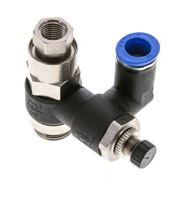 Flow Control Silencer Meter-Out Rotatable 12 mm - G1/2''-G1/4'' Brass/PA 66 with Pilot Operated Check Valve