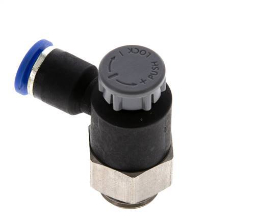 Flow Control Valve Meter-Out Elbow 6 mm - G1/4'' Brass/PA 66 Locknut