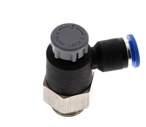 Flow Control Valve Meter-Out Elbow 6 mm - G1/4'' Brass/PA 66 Locknut