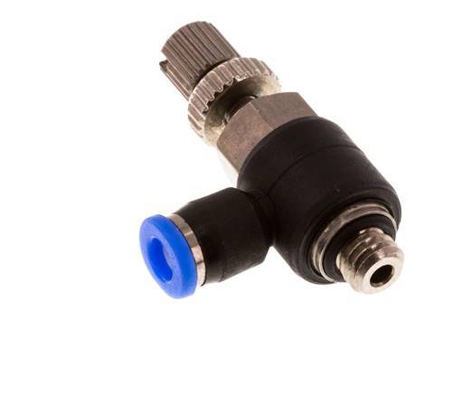Flow Control Silencer Meter-Out Elbow 3 mm - M5 Brass/PBT