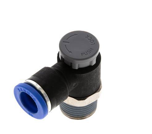 Flow Control Valve Meter-Out Elbow 10 mm - R3/8'' Brass/PA 66 Locknut