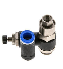 Flow Control Silencer Meter-Out Rotatable 10 mm - G3/8''-G1/8'' Brass/PA 66 with Pilot Operated Check Valve