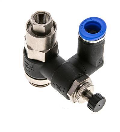 Flow Control Silencer Meter-Out Rotatable 10 mm - G3/8''-G1/8'' Brass/PA 66 with Pilot Operated Check Valve