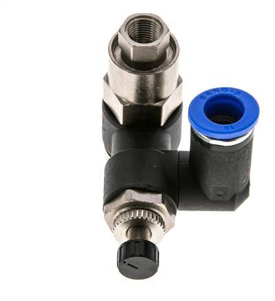 Flow Control Silencer Meter-Out Rotatable 10 mm - G3/8''-G1/8'' Brass/PA 66 with Pilot Operated Check Valve