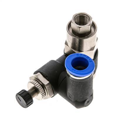 Flow Control Silencer Meter-Out Rotatable 10 mm - G3/8''-G1/8'' Brass/PA 66 with Pilot Operated Check Valve