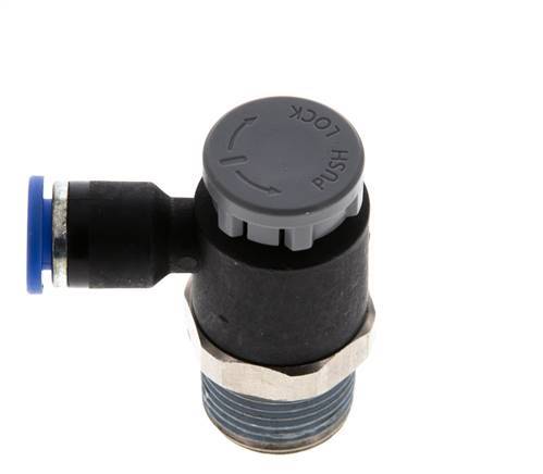 Flow Control Valve Meter-Out Elbow 6 mm - R3/8'' Brass/PA 66 Locknut