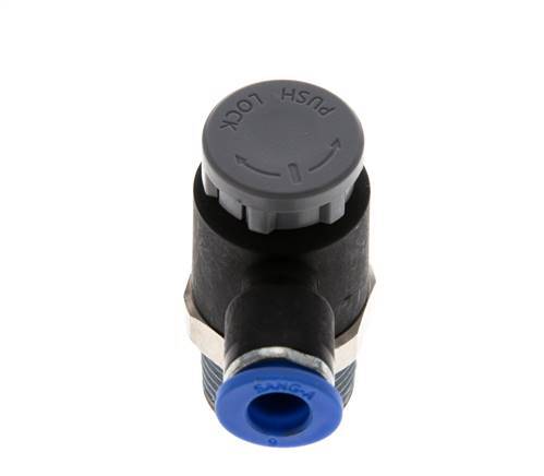 Flow Control Valve Meter-Out Elbow 6 mm - R3/8'' Brass/PA 66 Locknut