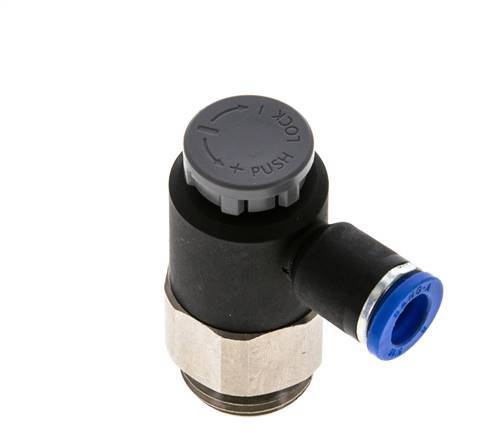 Flow Control Valve Meter-Out Elbow 8 mm - G1/2'' Brass/PA 66 Locknut