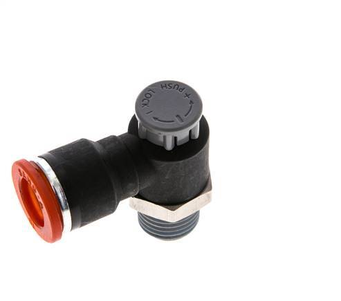 Flow Control Valve Meter-In Elbow 10 mm - R1/4'' Brass/PA 66 Locknut