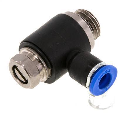 Flow Control Silencer Meter-Out Elbow 6 mm - G1/4'' Brass/PA 66 Slotted Screw