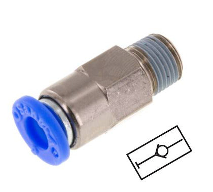 Push-In Fitting 12mm & R1/2'' Male Auto Shut-Off Brass/PBT 0-10bar (0-145psi)