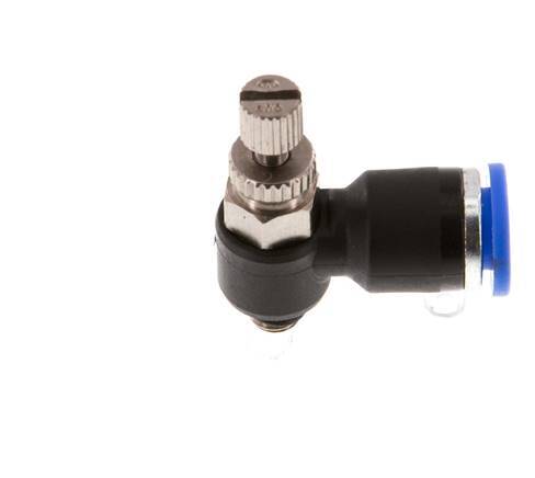 Flow Control Silencer Meter-Out Elbow 6 mm - M5 Brass/PA 66