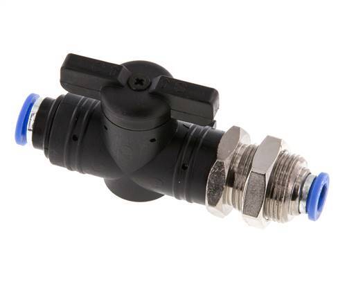 2-Way Straight Ball Valve 6 mm Plastic/Brass Bulkhead