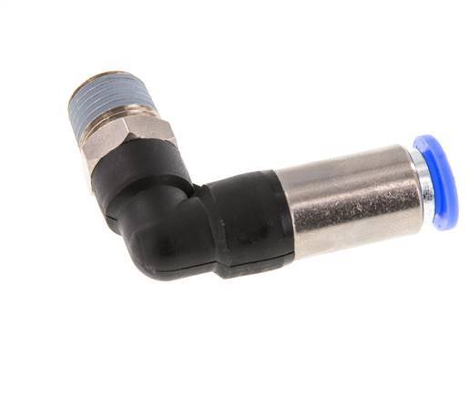 Push-In Fitting 8mm & R1/4'' Male Auto Shut-Off Elbow Brass/PBT 0-10bar (0-145psi)