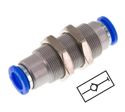 Push-In Fitting 6mm Auto Shut-Off Brass/PBT Bulkhead 0-10bar (0-145psi)