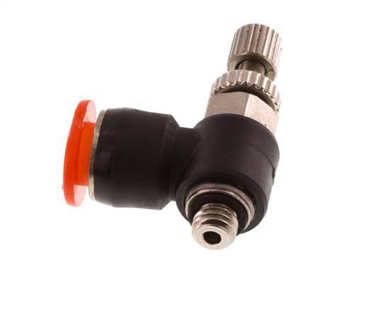 Flow Control Silencer Meter-In Elbow 6 mm - M5 Brass/PBT