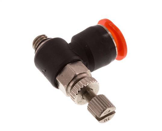 Flow Control Silencer Meter-In Elbow 6 mm - M5 Brass/PBT