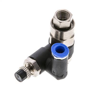 Flow Control Silencer Meter-Out Rotatable 6 mm - G1/4''-G1/8'' Brass/PA 66 with Pilot Operated Check Valve