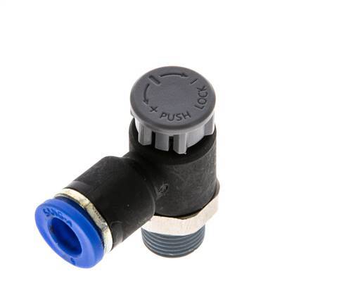 Flow Control Valve Meter-Out Elbow 6 mm - R1/8'' Brass/PA 66 Locknut