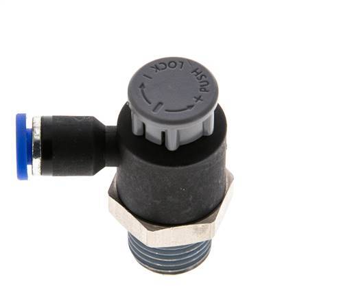Flow Control Valve Meter-Out Elbow 4 mm - R1/4'' Brass/PA 66 Locknut