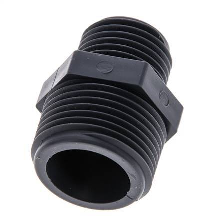 Reducing Double Nipple G1/2'' x G3/4'' Polypropylene (pp) 10bar (140.5psi) FDA 27mm Hex
