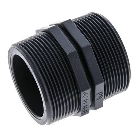 Double Nipple G2'' Polypropylene (pp) 10bar (140.5psi) FDA 64mm Hex