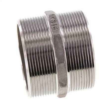 Double Nipple G2 1/2'' Stainless Steel Flat Seal 16bar (224.8psi) 78mm Hex
