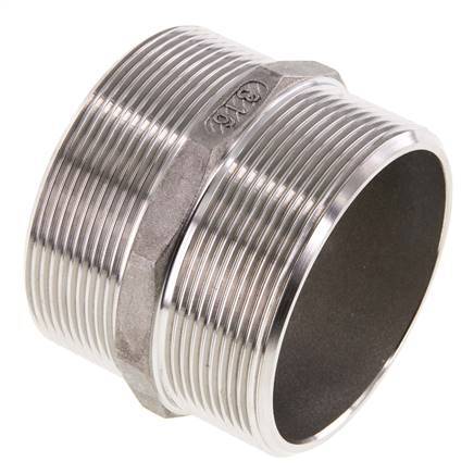 Double Nipple G2 1/2'' Stainless Steel Flat Seal 16bar (224.8psi) 78mm Hex