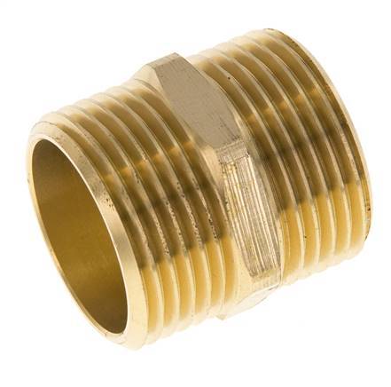 Double Nipple G1'' Brass Flat Seal 16bar (224.8psi) 33mm Hex