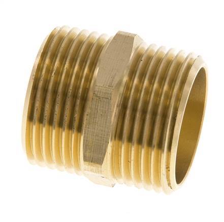 Double Nipple G1'' Brass Flat Seal 16bar (224.8psi) 33mm Hex