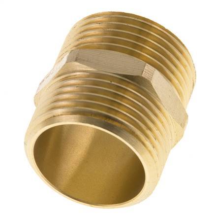 Double Nipple G1'' Brass Flat Seal 16bar (224.8psi) 33mm Hex