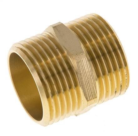 Double Nipple G1'' Brass Flat Seal 16bar (224.8psi) 33mm Hex