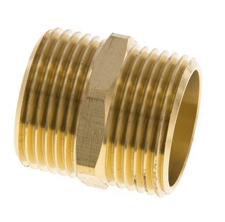 Double Nipple G1'' Brass Flat Seal 16bar (224.8psi) 33mm Hex