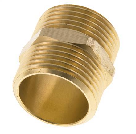 Double Nipple G1'' Brass Flat Seal 16bar (224.8psi) 33mm Hex