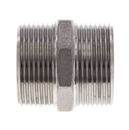 Double Nipple G1 1/4'' Stainless Steel Flat Seal 16bar (224.8psi) 45mm Hex