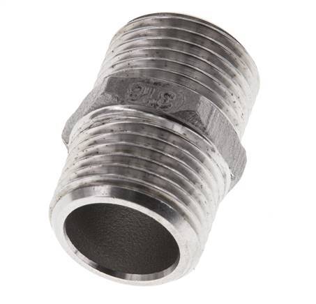 Double Nipple G1/2'' Stainless Steel Flat Seal 16bar (224.8psi) 22mm Hex