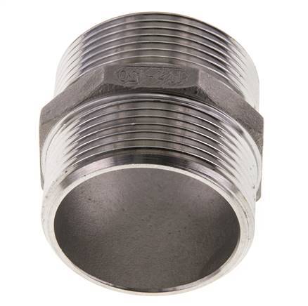Double Nipple G1 1/2'' Stainless Steel Flat Seal 16bar (224.8psi) 51mm Hex