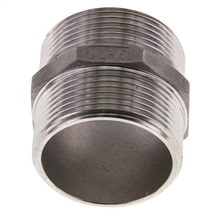 Double Nipple G1 1/2'' Stainless Steel Flat Seal 16bar (224.8psi) 51mm Hex