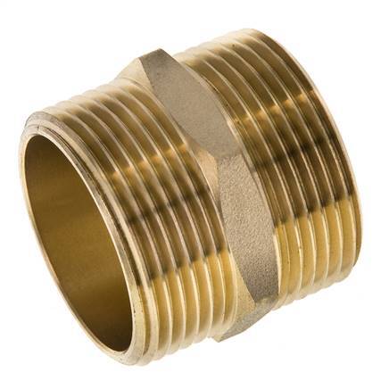 Double Nipple G1 1/4'' Brass Flat Seal 16bar (224.8psi) 42mm Hex