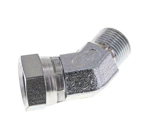 45deg Angled Fitting G3/8'' Female x Male High Pressure Steel 60° Cone 325bar (4566.25psi) Hydraulic