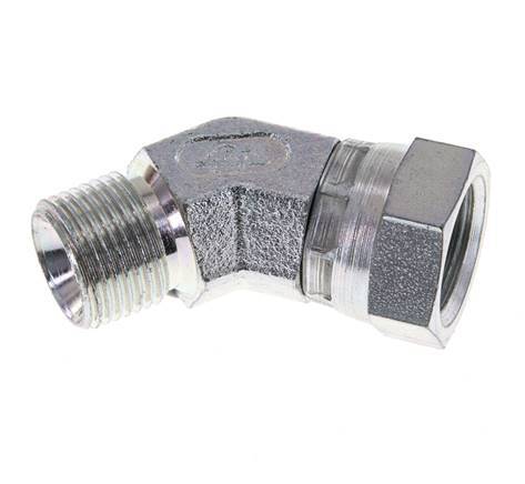 45deg Angled Fitting G3/8'' Female x Male High Pressure Steel 60° Cone 325bar (4566.25psi) Hydraulic