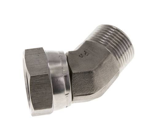 45deg Angled Fitting G1'' Female x Male High Pressure Stainless Steel 60° Cone 150bar (2107.5psi) Hydraulic