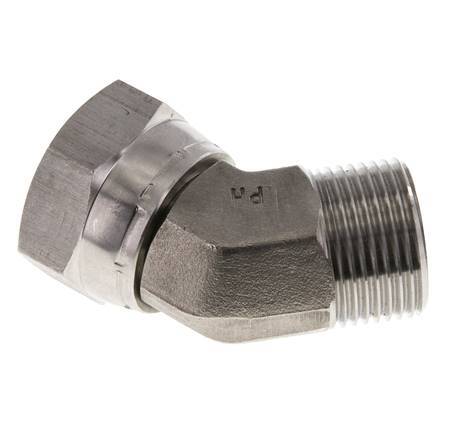 45deg Angled Fitting G1'' Female x Male High Pressure Stainless Steel 60° Cone 150bar (2107.5psi) Hydraulic