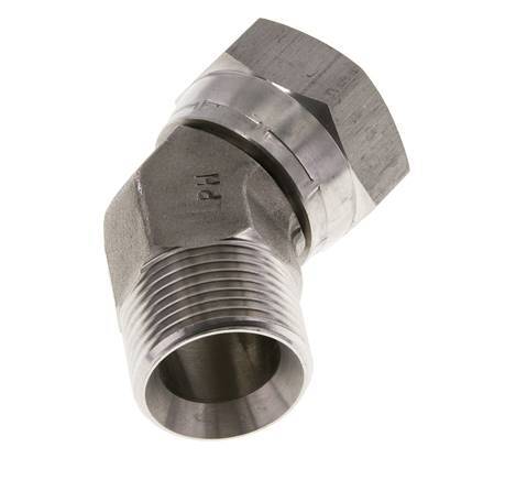 45deg Angled Fitting G1'' Female x Male High Pressure Stainless Steel 60° Cone 150bar (2107.5psi) Hydraulic